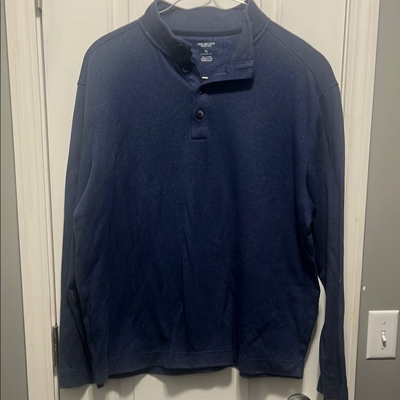 Men's Blue Long Sleeve 1/4 button Polo Shirt - Picture 1 of 3